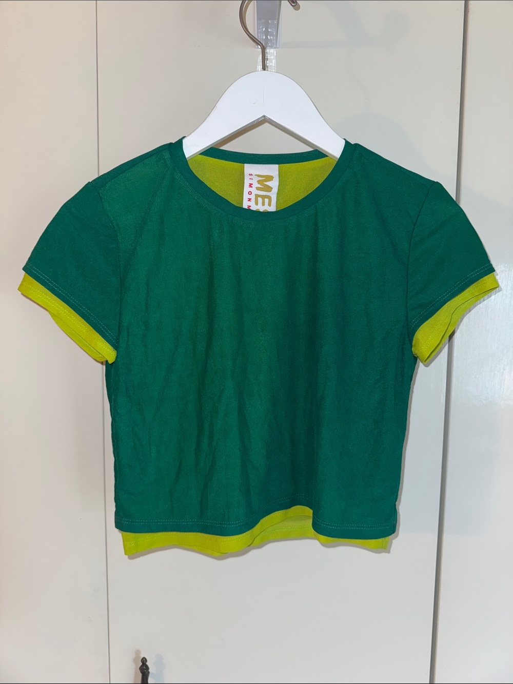 SIMON MILLER Green Layered Mesh Crop Top